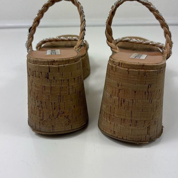 Steve Madden Danya Wedge Sandals Womens 9M Platform Slip On Silver Strap Tan - Picture 3 of 11